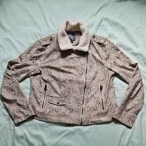 Lysse Women's Snake Print Jacket with Faux Fur Collar, Size L